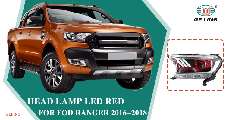 Mustang Style Red Black LED Projector Headlight for Ford Ranger 2014-2017