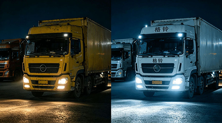 Old halogen truck headlight vs Jiangsu Geling LED headlight fleet upgrade
